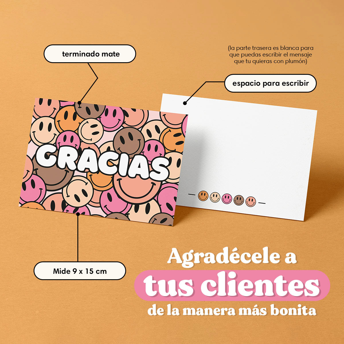 Tarjeta Agradecimiento Smiley 9 x 15 cm (50 piezas)