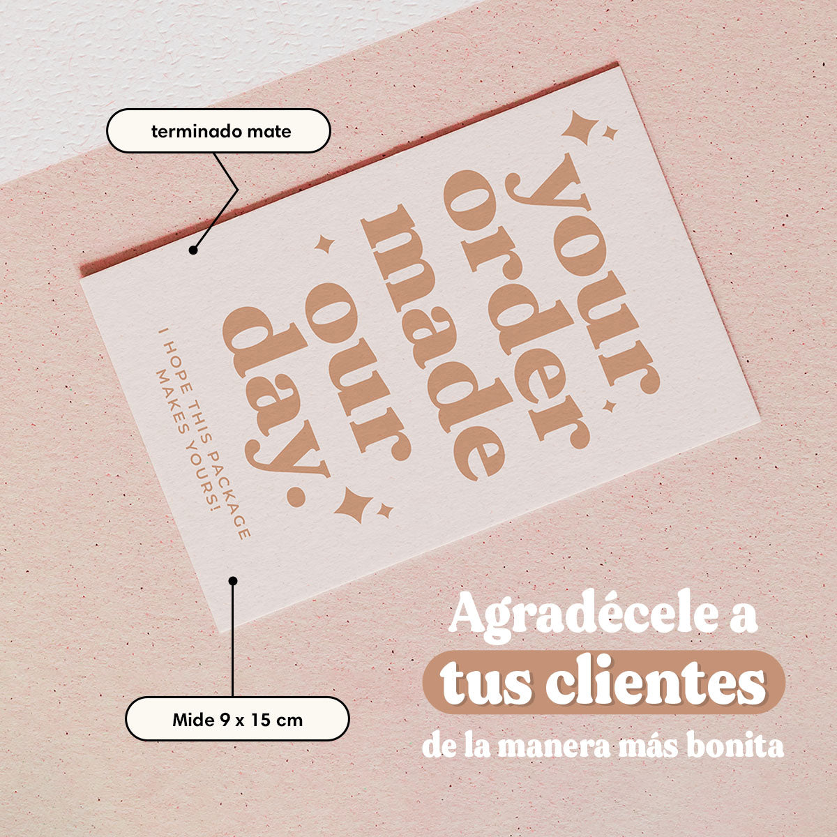 Tarjeta Agradecimiento Your Order Made Our Day 9 x 15 cm (50 piezas)